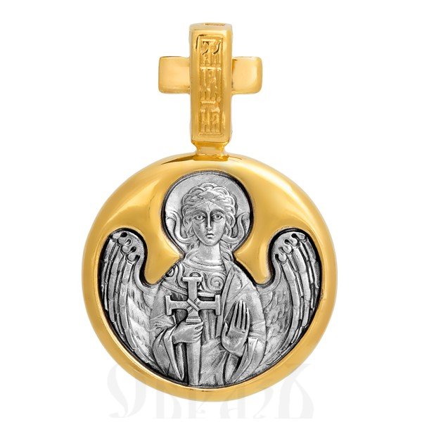образок «святой благоверный князь димитрий донской. ангел хранитель», серебро 925 проба с золочением (арт. 102.104)