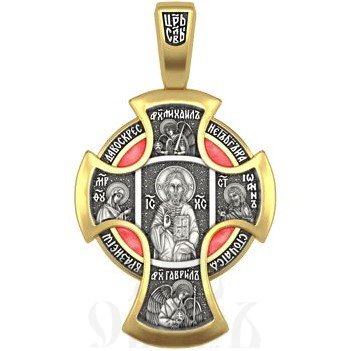 новгородский крест деисус и ангел хранитель, серебро 925 проба с золочением и витражной эмалью (арт. 19.019)