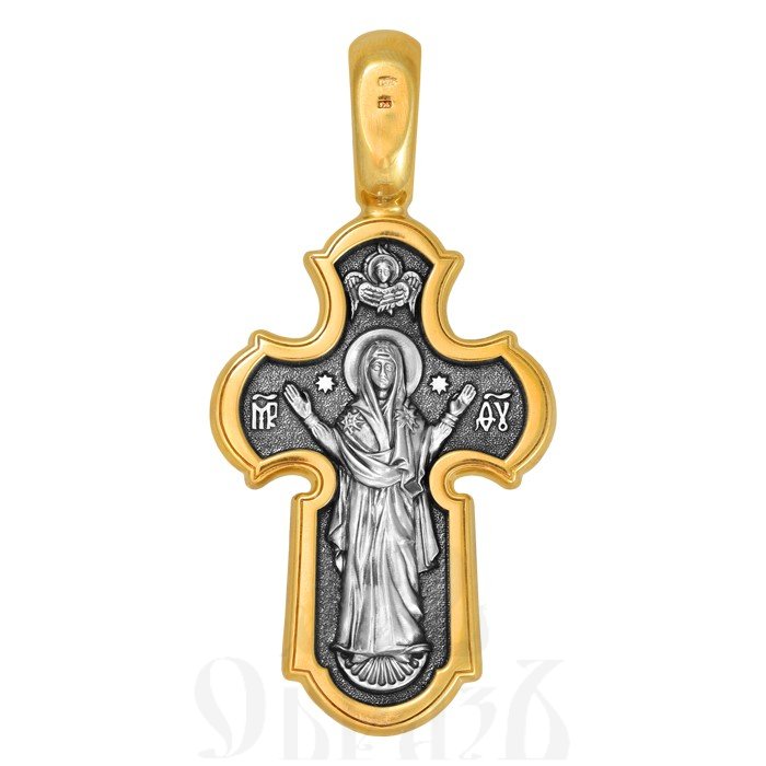 крест «господь вседержитель. икона божией матери «нерушимая стена», серебро 925 проба с золочением (арт. 101.834-п)